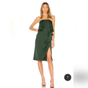 Revolve Lovers & Friends Violet Midi in Emerald Green SATIN DRESS, size xs